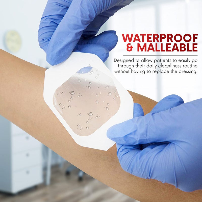 HEALQU Transparent Film Dressing 4" x 4.75" (50 Pack) â€“ Waterproof Adhesive Wound Bandages for Post-Surgical Shower, IV Shield, Tattoo Aftercare, Clear Breathable Dressing Patches by HEALQU - Image 4